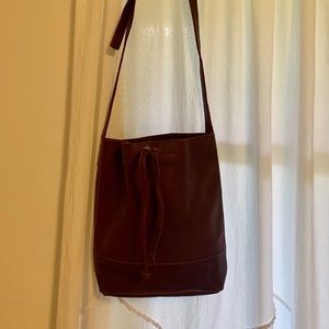 Burgundy leather bucket bag